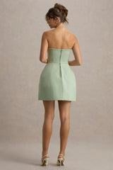 Anniston | Light Green Bandeau Tailored Button Mini Dress