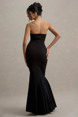 Angela | Black Bandeau Fishtail Maxi Dress