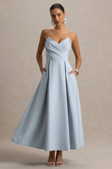 Reigning Beauty | Powder Blue Sweetheart Midi Dress With Volume Hem