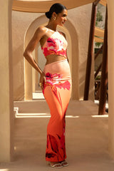 Freya | Pink Ombre Floral Print Asymmetric-Neck Maxi Dress With Body Cut-Outs