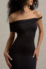 Skye | Black Twisted Bardot Midi Dress