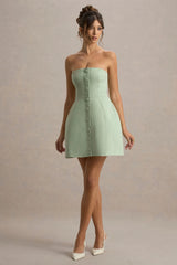 Anniston | Light Green Bandeau Tailored Button Mini Dress