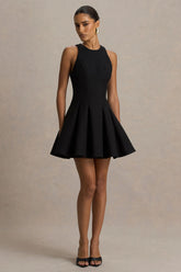 Leilani | Black Round-Neck Mini Skater Dress