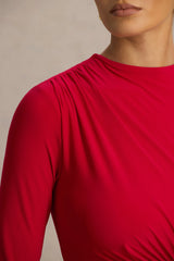 Virelle | Red Boat-Neck Maxi Dress With Wrap Detail And Sash