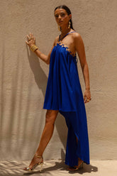 Amiya | Blue A-Line Maxi Dress with Cut-Out Details