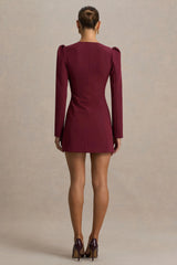 Carmen | Burgundy Sweetheart-Neck Tailored Mini Dress