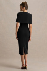 Baylor | Black Midi-Dress With Cape-Detail