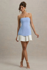 Autumn | Powder Blue Bandeau Mini Dress With Pleats