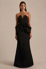 Sonata | Black Satin Bandeau Maxi Dress With Bow Detail