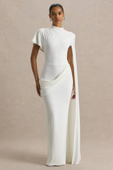 Tropic | White High-Neck Maxi With Long Cape Sleeve