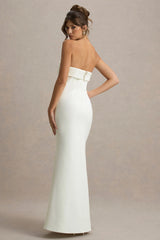 Lucia | Cream Bandeau Tailored Maxi Dress With Split