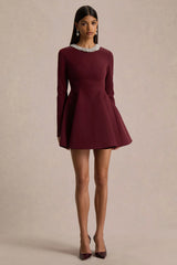 Eletta | Burgundy Embellished High-Neck Mini Dress