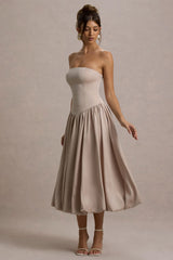 Keyton | Champagne Satin Bandeau Midi Dress