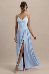 Jonas | Powder Blue Plunge-Neck Maxi Dress With Cami Straps