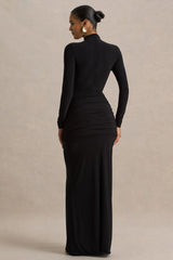 Alula | Black High-Neck Maxi Dress With Twist Detail