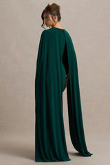 Padma | Bottle Green Draped Maxi Dress With Cape Sleeves