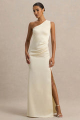 Beth | Pale Lemon Asymmetric Neckline High-Split Maxi Dress