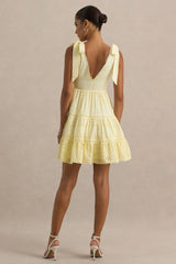 Corrina | Lemon Broderie Plunge-Neck Mini Dress