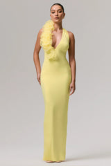 Harriet | Lemon Plunge-Neck Maxi Dress With Floral Detail