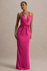 Santez | Hot Pink Twisted Plunge-Neck Maxi Dress