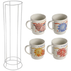 Dolly Parton Mosaic Floral Set of 4 Mugs with Rack