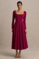 Alison | Burgundy Square-Neck A-Line Midi Dress