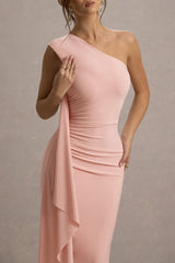 Adelina | Pink One-Shoulder Maxi Dress With Drape