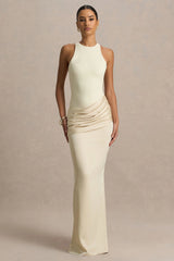 Akari | Champagne Crew-Neck Maxi Dress With Satin Skirt