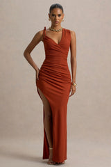 Island Girl | Rust Asymmetric Maxi Dress With Split