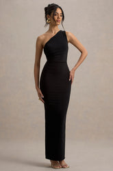 Venetia | Black One-Shoulder Tie-Back Maxi Dress