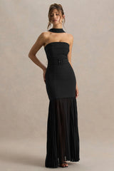 Jaquetta | Black Belted Maxi Dress With Pleated Chiffon Skirt