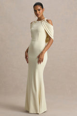 Yulia | Sand High-Neck Maxi Dress With Cape Sleeves