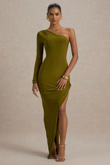 Astra | Green One-Shoulder Asymmetric Maxi Dress