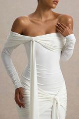 Essie | White Bardot Wrap Mini Dress With Sash Detail