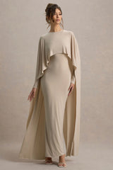 Belinda | Champagne Draped Maxi Dress With Cape Sleeves