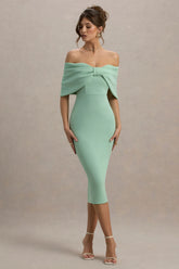 Bayshore | Light Green Bow Bardot Midi Dress