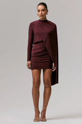 Celeste | Burgundy Long-Sleeve Mini Dress With Cape Sleeve