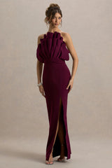 Set The Bar | Plum Ruffled Strapless Split Maxi Dress