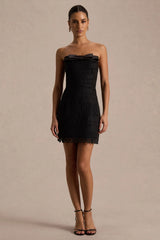 Kerry | Black Lace Bandeau Mini Dress With Bow-Detail