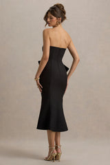 To Me | Black Bandeau Midi Dress With Oversized Bow