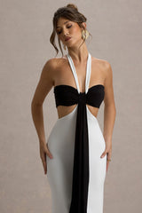 Acentis | Black & White Halter-Neck Cut-Out Maxi Dress