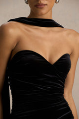 Paloma | Black Velvet Bandeau Maxi Dress With Scarf