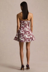 Federica | Burgundy And Gold Jacquard Bandeau A-Line Mini Dress