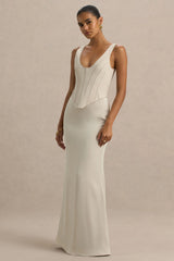 Morgan | Champagne Satin Corset Maxi Dress