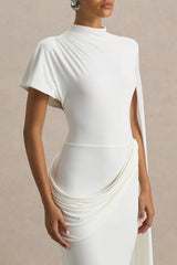 Tropic | White High-Neck Maxi With Long Cape Sleeve
