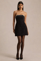 Visionary | Black Bandeau Mini Dress With Embellished Detailing