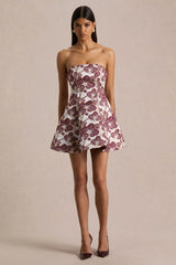 Federica | Burgundy And Gold Jacquard Bandeau A-Line Mini Dress