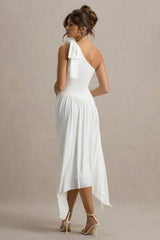 Lotus Love | White One-Shoulder Hanky-Hem Maxi Dress With Bow