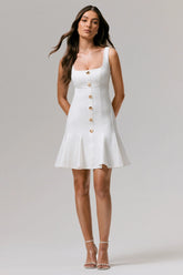 Love Yourself | White Square-Neck Mini Dress With Buttons
