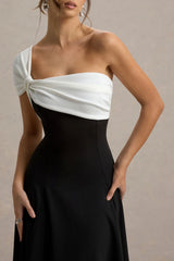 Malta | Black & White One-Shoulder Midi Dress